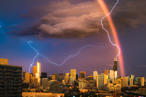 Rainbow & Lightning Over Chicago