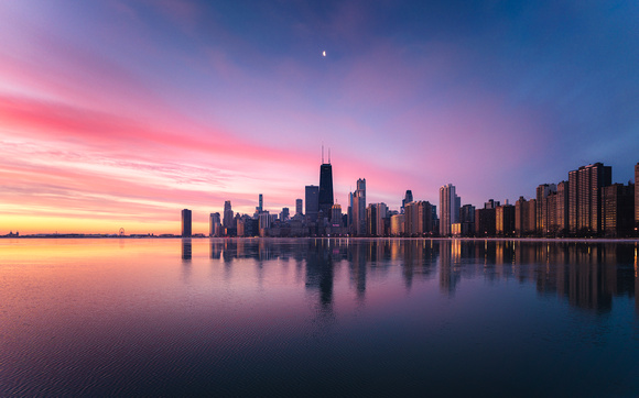 Sunrise Chicago Skyline - Beautiful Color at North Avenue Beach