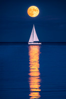 Moon and Sailboat at Navy Pier, Chicago